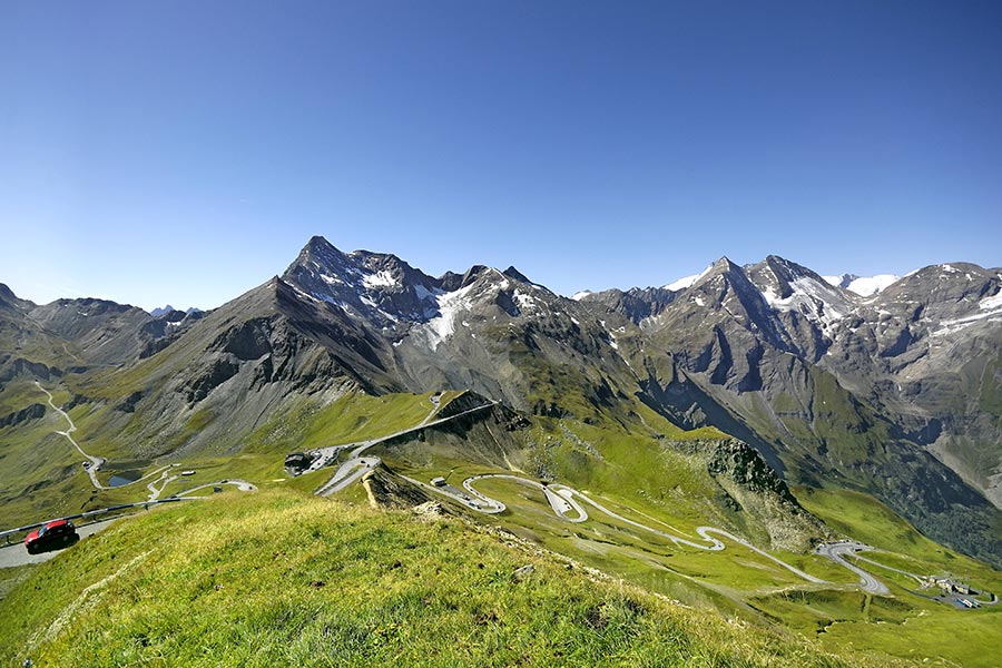The winding high-alpine road to the Grossglockner peak, in the heart of the Alps